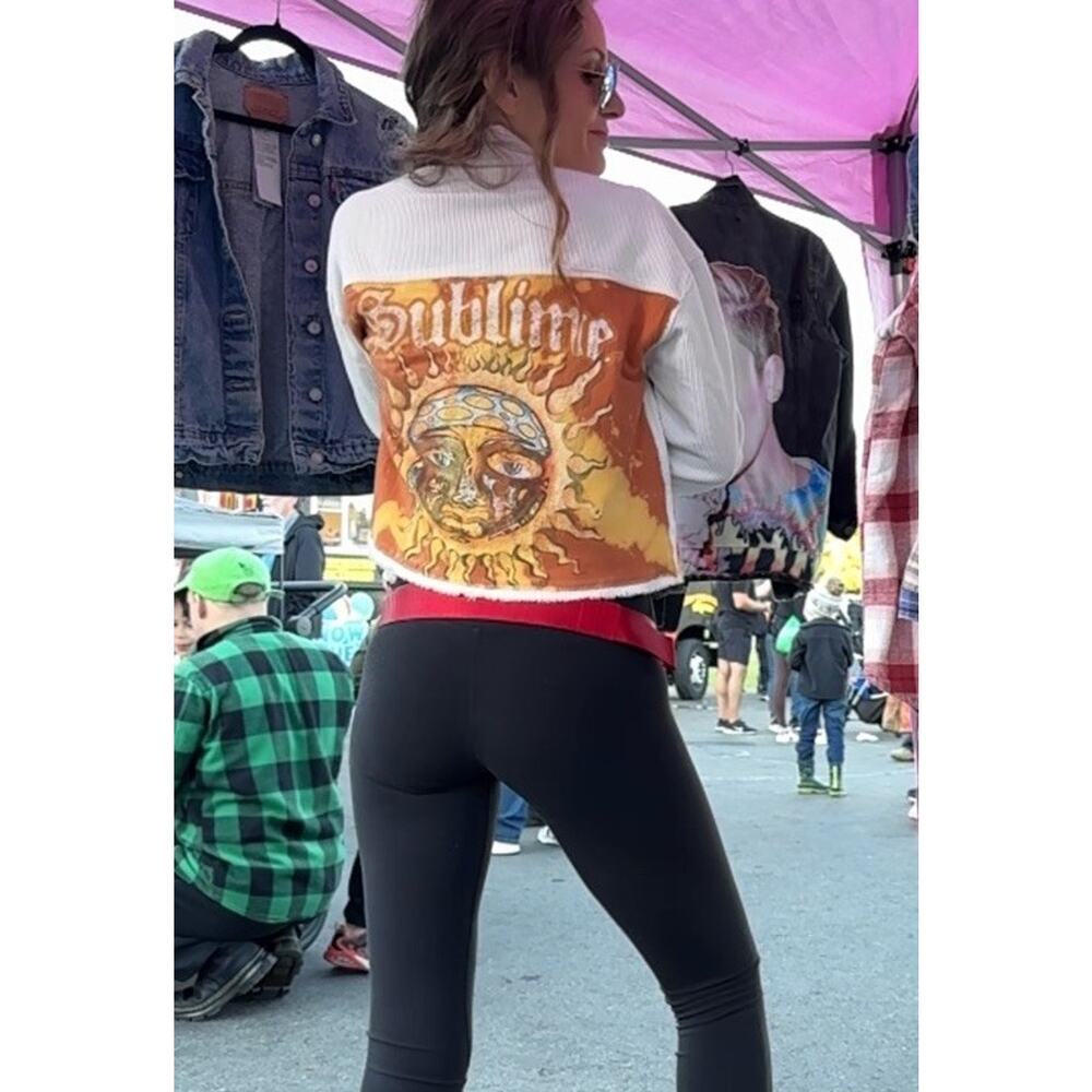 SUBLIME Punk Rock Ska 90s Upcycled Retro Vintage Corduroy Crop Jacket Size Small - Picture 2 of 12